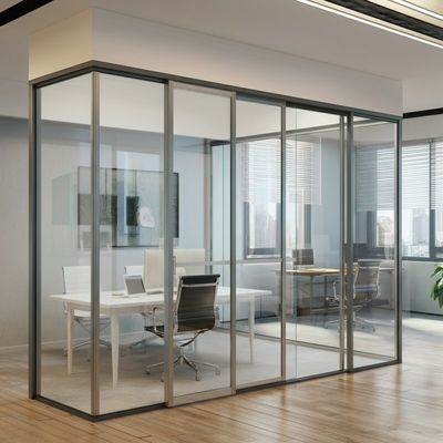 Pembagi Aluminium Frame Sliding Double Glazed Kantor Kaca Partisi Tembok