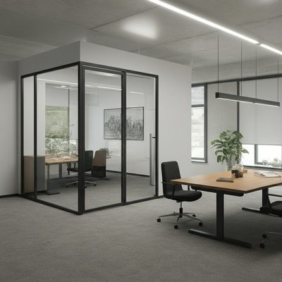 Profil aluminium dengan sistem partisi kaca kaca ganda untuk kantor