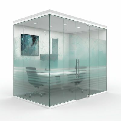 Pembagian dinding kaca tanpa bingkai dengan kaca seni untuk desain kantor modern